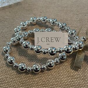 NWT J. Crew Silver Bauble Beaded Stretchy Bracelet Set of 2